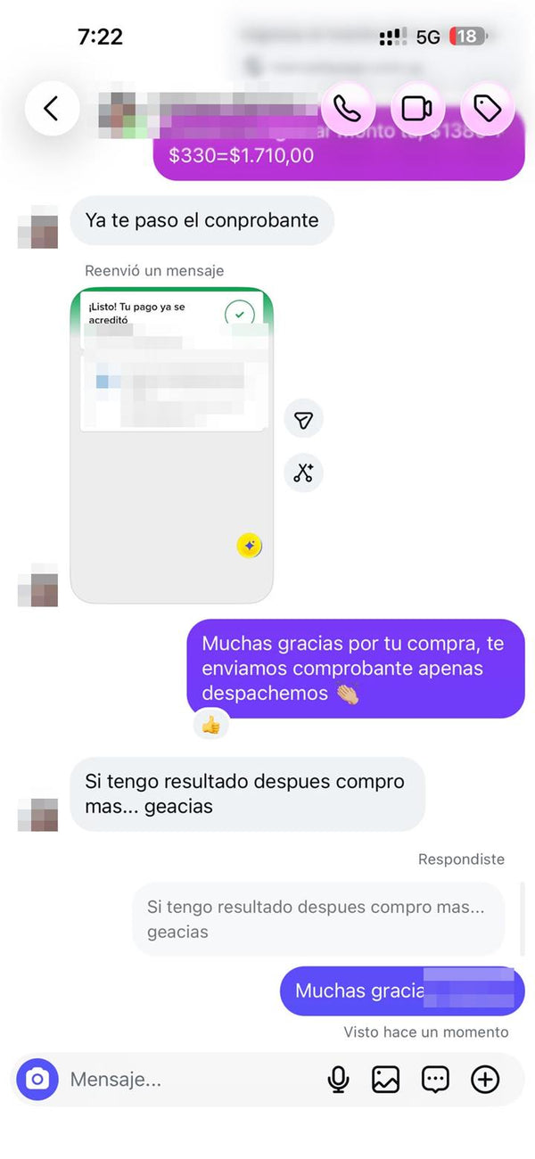 Mensaje de una clienta